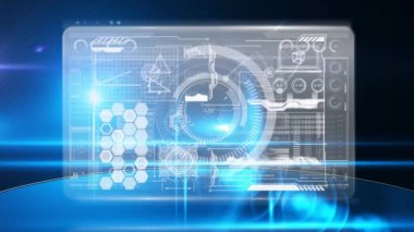 Dürbün taraması ve dijital ekranda veri işleme animasyonları. küresel teknoloji, dijital arayüz ve veri işleme kavramı dijital olarak oluşturulmuş video.