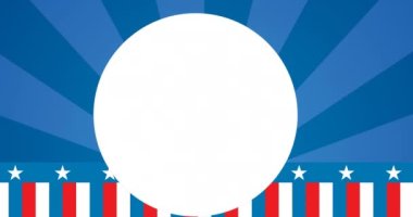 Amerikan bayrağı üzerinde fotokopi alanı olan beyaz daire animasyonu. Vatanseverlik ve bağımsızlık günü konsepti dijital olarak oluşturulmuş video.