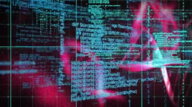 DNA iplikçiklerinin ve bilimsel veri işlemenin animasyonu. küresel bilim, araştırma ve veri işleme kavramı dijital olarak oluşturulmuş video.