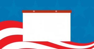 Mavi arkaplanda hareket eden sembol şablonu ve oylama metninin canlandırması. Vatanseverlik ve kutlama konsepti dijital olarak oluşturulmuş imaj.