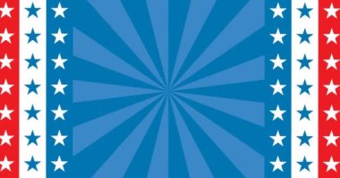 Animation of stars and stripes over american flag on blue background. patriotism and celebration concept digitally generated image.