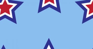 Mavi beyaz ve kırmızı yıldızların mavi arkaplanda hareket edişinin animasyonu. Vatanseverlik ve kutlama konsepti dijital olarak oluşturulmuş imaj.