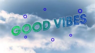 Arkaplanda bulutların üzerinden gelen iyi titreşimlerin animasyonu. Retro video oyunu ve iletişim konsepti dijital olarak oluşturuldu.