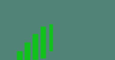 Digital animation of green and blue bar graphs against green background. mathematics and statistics concept