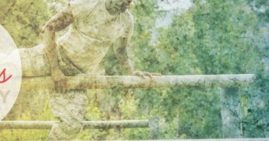 Gaziler günü animasyonu Amerikan askerinin üzerine yazılmış bir metin. Vatanseverlik ve kutlama konsepti dijital olarak oluşturulmuş imaj.