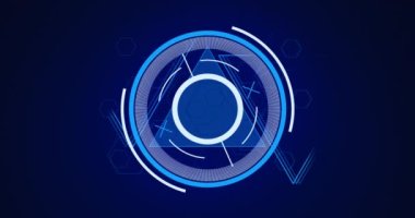 Animation of scope scanning and triangles on blue background. global technology, digital interface concept digitally generated video.