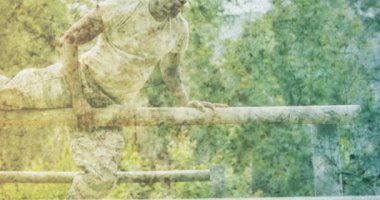 Engelli bir pistte erkek askerin canlandırılması. Vatanseverlik ve kutlama konsepti dijital olarak oluşturulmuş imaj.