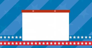 Animation of token template card and icon moving over blue background. patriotism and celebration concept digitally generated image.