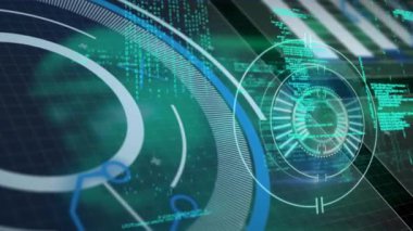 Dürbün taraması ve dijital ekranda veri işleme animasyonları. küresel teknoloji ve dijital arayüz kavramı dijital olarak oluşturulmuş video.