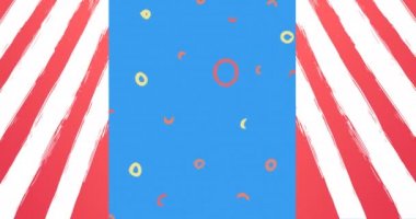 İşçi bayrağı, yıldız ve Amerikan bayrağı üzerine Mutlu İşçi Bayramı metni. Vatanseverlik ve kutlama konsepti dijital olarak oluşturulmuş video.