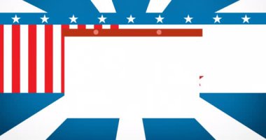 Amerikan bayrağı üzerinde hareket eden yıldız ve şablon kartının animasyonu. Vatanseverlik ve kutlama konsepti dijital olarak oluşturulmuş imaj.