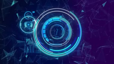 Dürbün taraması ve dijital ekranda veri işleme animasyonları. küresel teknoloji, dijital arayüz ve veri işleme kavramı dijital olarak oluşturulmuş video.