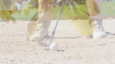 Son sınıf öğrencisinin golf oynaması üzerine parlayan ışığın animasyonu. emeklilik ve yaşlı yaşam konsepti dijital olarak oluşturulmuş video.