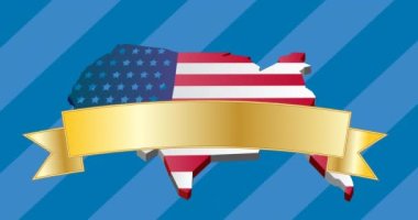 Çizgili mavi arka planda Amerikan bayrağı dizaynı üzerinde altın kurdele üzerinde yıldızlar. Amerika 'nın bağımsızlık şablonu arka plan tasarım kavramı