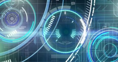 Dürbün taraması ve dijital ekranda veri işleme animasyonları. küresel teknoloji ve dijital arayüz kavramı dijital olarak oluşturulmuş video.