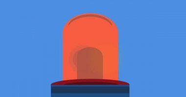 Digital animation of happy labor text over flashing siren against blue background. american labor day celebration concept