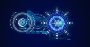 Dürbün taraması ve dijital ekranda veri işleme animasyonları. küresel teknoloji ve dijital arayüz kavramı dijital olarak oluşturulmuş video.