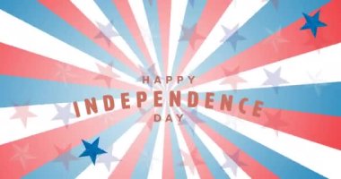 Amerikan bayrağı üzerinde Bağımsızlık Günü Animasyonu metni. Vatanseverlik ve kutlama konsepti dijital olarak oluşturulmuş imaj.