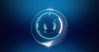 Mavi arkaplanda tarama ve veri işleme animasyonu. küresel teknoloji ve dijital arayüz kavramı dijital olarak oluşturulmuş video.