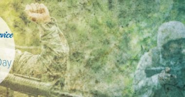 Gaziler Günü metni elinde makineli tüfekle erkek askerlerin üzerinden geçiyor. Vatanseverlik ve kutlama konsepti dijital olarak oluşturulmuş imaj.