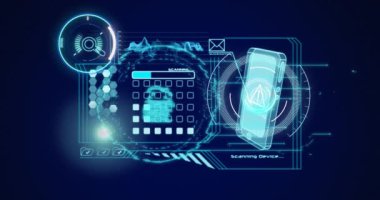 Dürbün taraması ve dijital ekranda veri işleme animasyonları. küresel teknoloji ve dijital arayüz kavramı dijital olarak oluşturulmuş video.