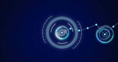 Dürbün taraması ve mavi arkaplandaki bağlantı ağının animasyonu. küresel teknoloji, dijital arayüz ve veri işleme kavramı dijital olarak oluşturulmuş video.