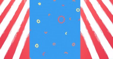 İşçi bayrağı, yıldız ve Amerikan bayrağı üzerinde İşçi Bayramı kutlamaları metni. Vatanseverlik ve kutlama konsepti dijital olarak oluşturulmuş video.