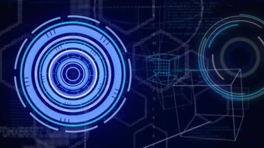 Dürbün taraması ve dijital ekranda veri işleme animasyonları. küresel teknoloji ve dijital arayüz kavramı dijital olarak oluşturulmuş video.