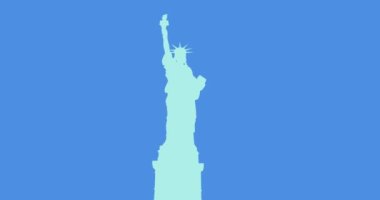 Özgürlük heykelinin üzerinde hareket eden beyaz mavi ve kırmızı yıldızların animasyonu. Vatanseverlik ve kutlama konsepti dijital olarak oluşturulmuş imaj.