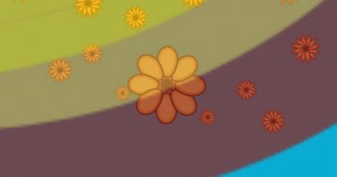 Arka plandaki çiçeklerin üzerinde sıcak neon metin animasyonu. Retro satışlar, perakende satışlar ve dijital olarak oluşturulan tasarruf konsepti.