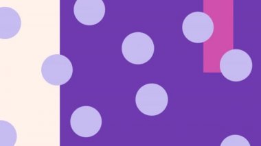 Mor renkli noktaların ve pembe dikdörtgenin animasyonu ve beyaz ve mor arkaplanda yapraklar. renk ve desen konsepti dijital olarak oluşturulmuş video.