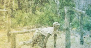 Engelli bir pistte erkek askerin canlandırılması. Vatanseverlik ve kutlama konsepti dijital olarak oluşturulmuş imaj.