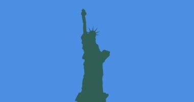 Animation of blue white and red stars moving over statue of liberty silhouette. patriotism and celebration concept digitally generated image.