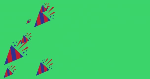 Animation Blue Red Fireworks Moving Green Background Patriotism Celebration Concept — Stock Video