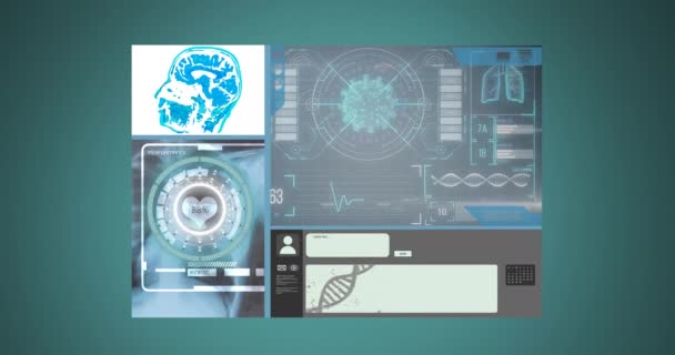 Animatie Van Scope Scanning Medische Gegevensverwerking Digitaal Scherm Global Medicine — Stockvideo