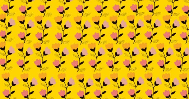 Animasi Beberapa Bunga Bergerak Atas Latar Belakang Kuning Pola Warna — Stok Video