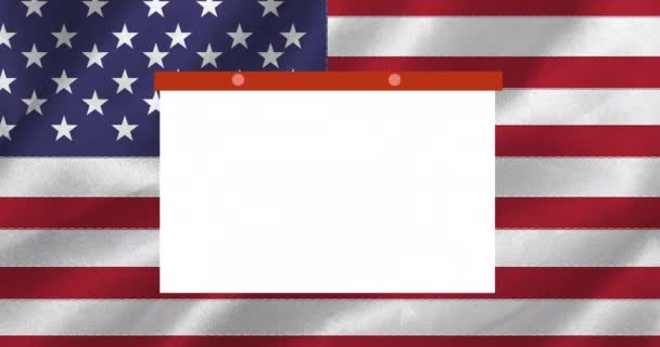 在美国国旗上移动的标记模板卡片和劳动节文字的动画 爱国主义和庆祝概念数字生成的形象 — 图库视频影像