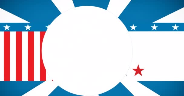 アメリカ合衆国のアニメーション7月4日心とアメリカのフラグをテキストです 愛国心と独立記念日のお祝いのコンセプトデジタル生成されたビデオ — ストック動画