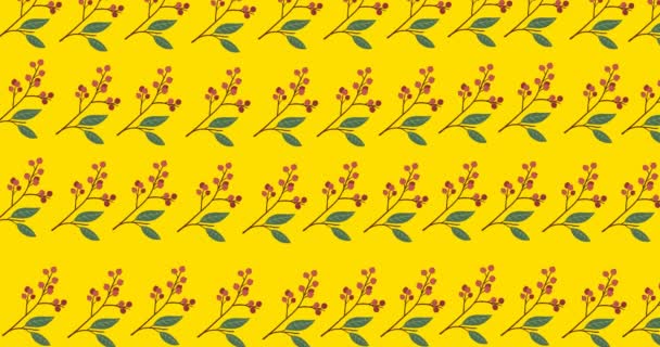 Animation Plusieurs Fleurs Rouges Déplaçant Sur Fond Jaune Motif Couleur — Video