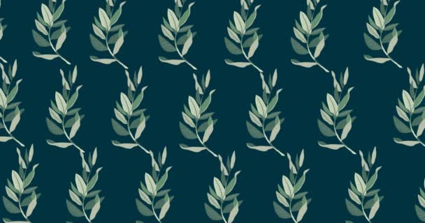 Animation Multiple Green Leaves Moving Dark Green Background Pattern Colour — Stock Video