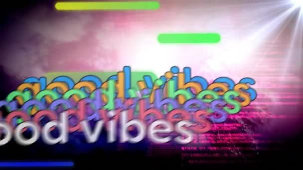 Animation Good Vibes Text Colourful Stripes Clouds Background Retro Video — Αρχείο Βίντεο