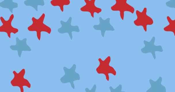 Animación Estrellas Azules Rojas Moviéndose Sobre Fondo Azul Patriotismo Concepto — Vídeo de stock