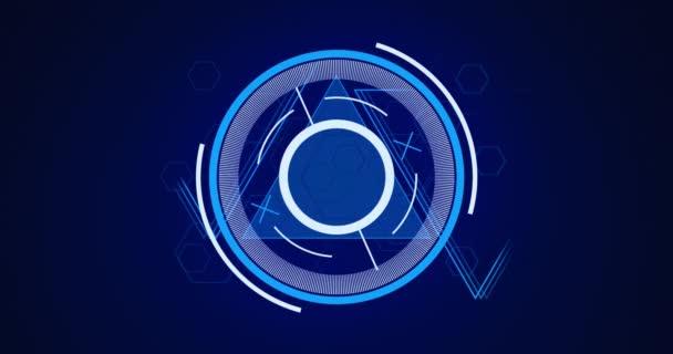 Animation Scope Scanning Triangles Blue Background Global Technology Digital Interface — Vídeo de stock