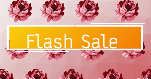 Animación Texto Venta Flash Sobre Flores Sobre Fondo Rosa Retro — Vídeo de stock