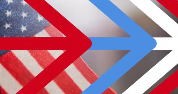 Amerikan Bayrağı Üzerinde Hareket Eden Beyaz Mavi Kırmızı Oklar Vatanseverlik — Stok video