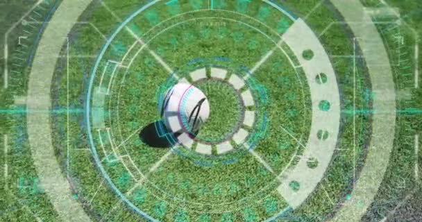 サッカー選手キックボール上の範囲スキャンとデータ処理のアニメーション デジタルインターフェース技術スポーツ競技概念デジタルで生成されたビデオ — ストック動画