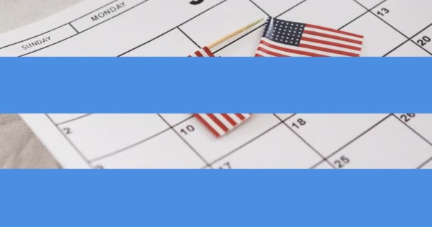 Digital Animation Red Blue Stripes Moving American Flag Miniatures Calendar — Stock Video