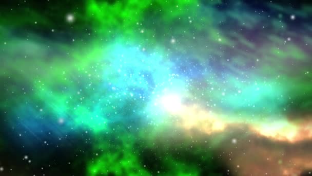 Animatie Van Levendige Groen Gekleurde Wolken Sterren Het Universum Schoonheid — Stockvideo