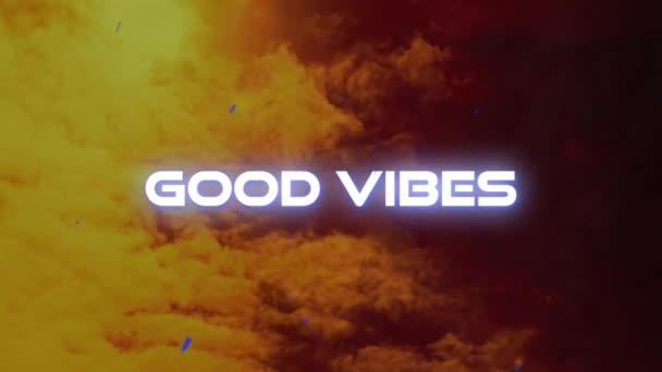 Animatie Van Goede Vibraties Tekst Wolken Achtergrond Retro Video Game — Stockvideo