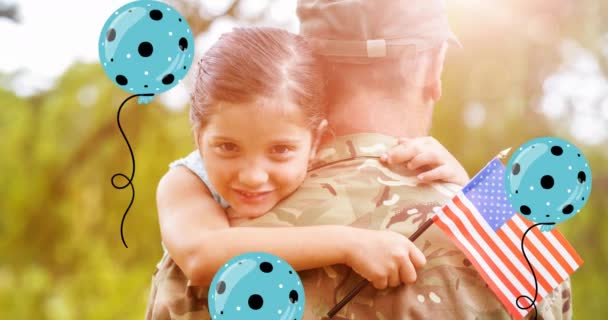 Gaziler Günü Animasyonu Kızıyla Birlikte Amerikan Askerine Mesaj Atıyor Vatanseverlik — Stok video